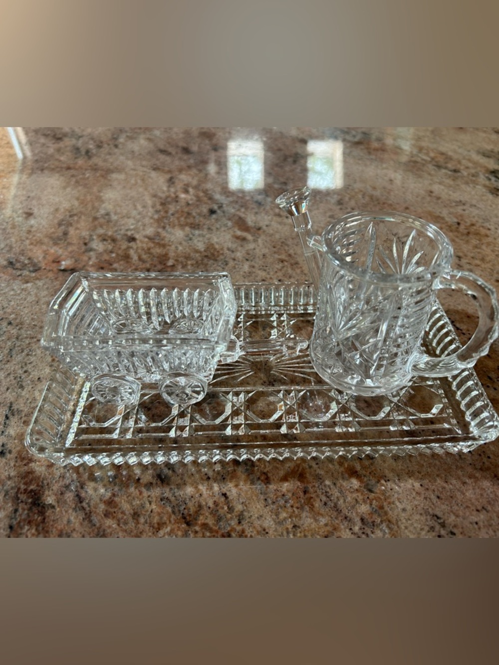 Princess House German Mini Crystal  Wheelbarrow Cart & Watering Can Set 3.5”.